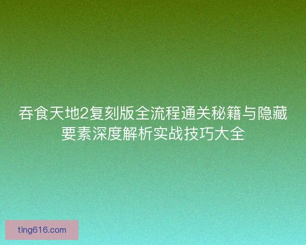 吞食天地2复刻版全流程通关秘籍与隐藏要素深度解析实战技巧大全