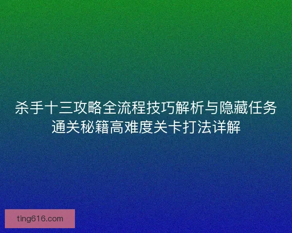 杀手十三攻略全流程技巧解析与隐藏任务通关秘籍高难度关卡打法详解